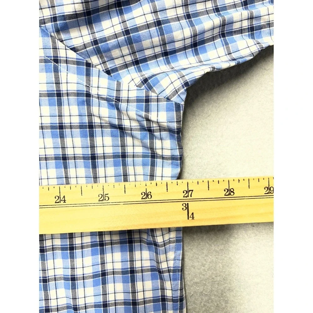 Polo Ralph Lauren Mens XXL Blue White Plaid Classic Fit Stretch Shirt 18.5 Neck